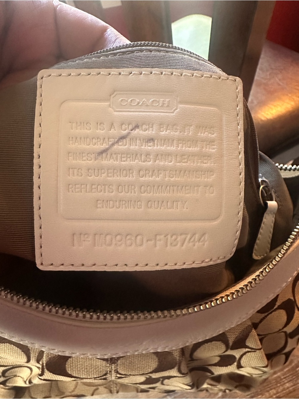 Coach Brown Signature Canvas Shoulder Bag with White Trim - Picture 7 of 12